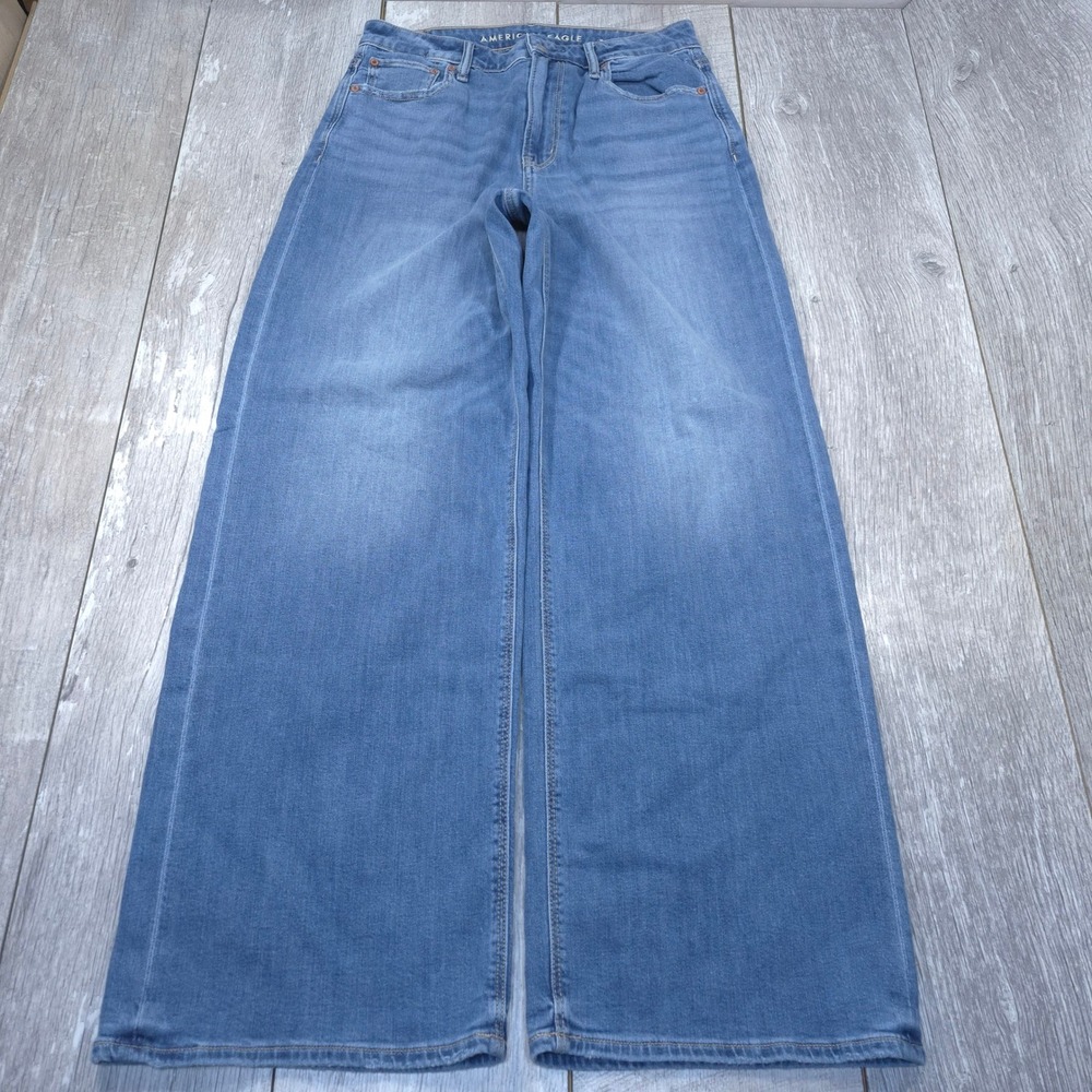American Eagle Jeans Women Size 8 Blue Super High-Rise Baggy Wide Leg Stretch
